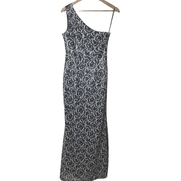 Karl Lagerfeld Dresses & Skirts - KARL LAGERFELD One-Shoulder Gown Long Dress Size 4 Side Slit Sequin Floral Gala